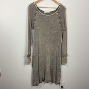 ABLE Women's Long Sleeve Thermal Dress Gray Beige Lace Cuff Size Large